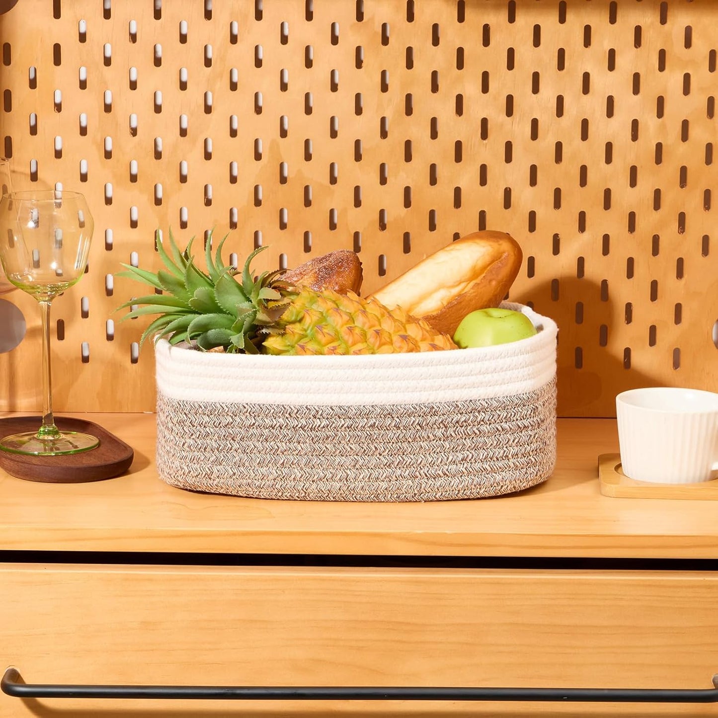 MiniArk Small Storage Baskets for Organizing | Closet Organizer Bins | Shelf Toy Basket | Woven Rope Baskets | Cube Decorative Box | Shallow Basket | L11.5xW7.5xH4.7| Brown