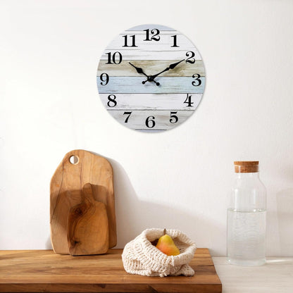 Wall Clock, Rustic Wall Clocks Battery Operated Silent Non Ticking, Country Round Wooden Clocks Farmhous Wall Decorative for Kitchen, Bathroom, Living Room (Gray 8 Inch)
