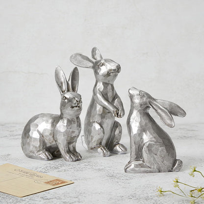 DN DECONATION Golden Polyresin Bunny Decor Rabbit Figurines, Easter Bunny Statue Set of 3 for Spring Tabletop Decor