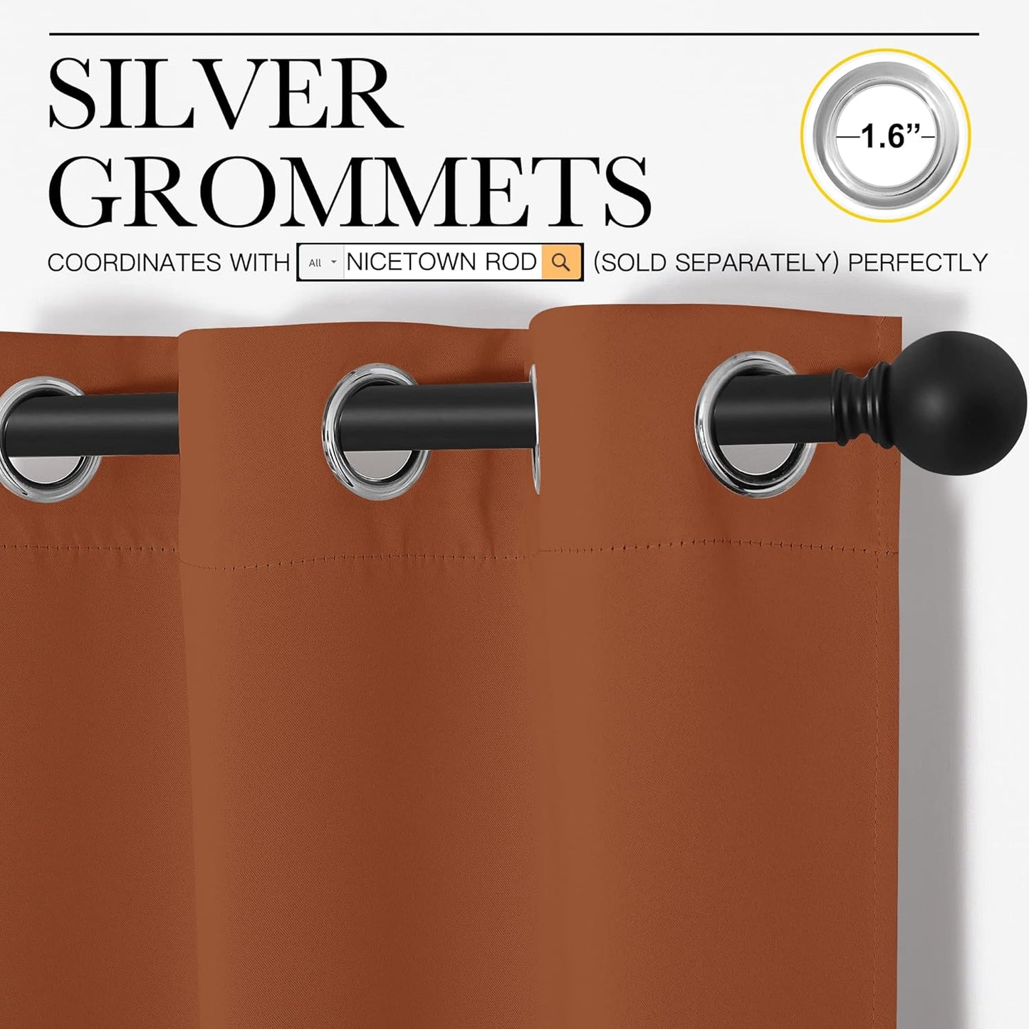 NICETOWN Halloween Pitch Black Solid Thermal Insulated Grommet Blackout Curtains/Drapes for Bedroom Window (2 Panels, 42 inches Wide by 63 inches Long, Black) - Colors B