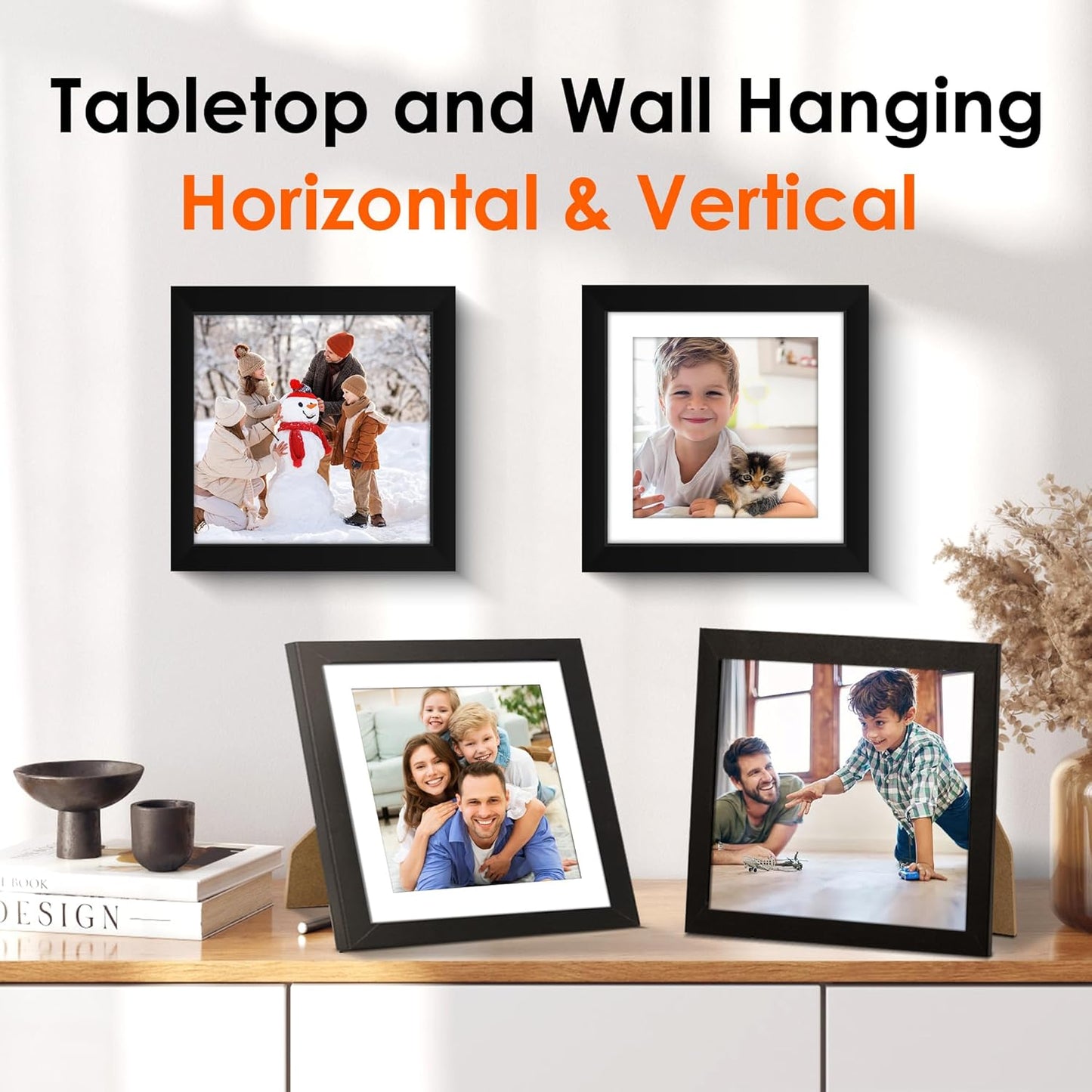 FIXSMITH 8x10 Picture Frame Set of 2, Photo Frame with HD Plexiglass, Display Pictures 5x7 with Mat or 8x10 Without Mat Multi Picture Frames Collage for Tabletop or Wall Display, Black