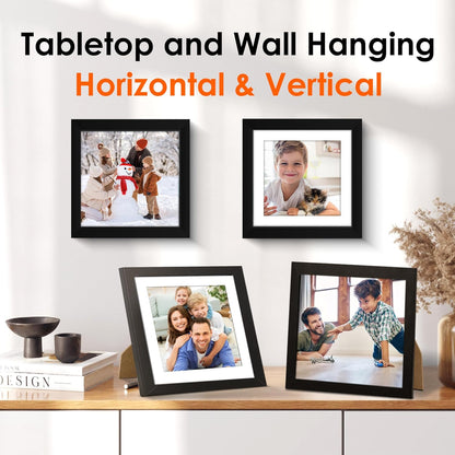 FIXSMITH 8x10 Picture Frame Set of 2, Photo Frame with HD Plexiglass, Display Pictures 5x7 with Mat or 8x10 Without Mat Multi Picture Frames Collage for Tabletop or Wall Display, Black