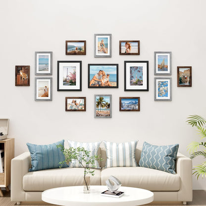 Vittanly 15 Pack Picture Frames Collage Wall Decor for Mounting or Tabletop Display, Gallery Frame Set for Family, Multi Sizes Including 3pcs 8x10, 6pcs 5x7, 6pcs 4x6, Black