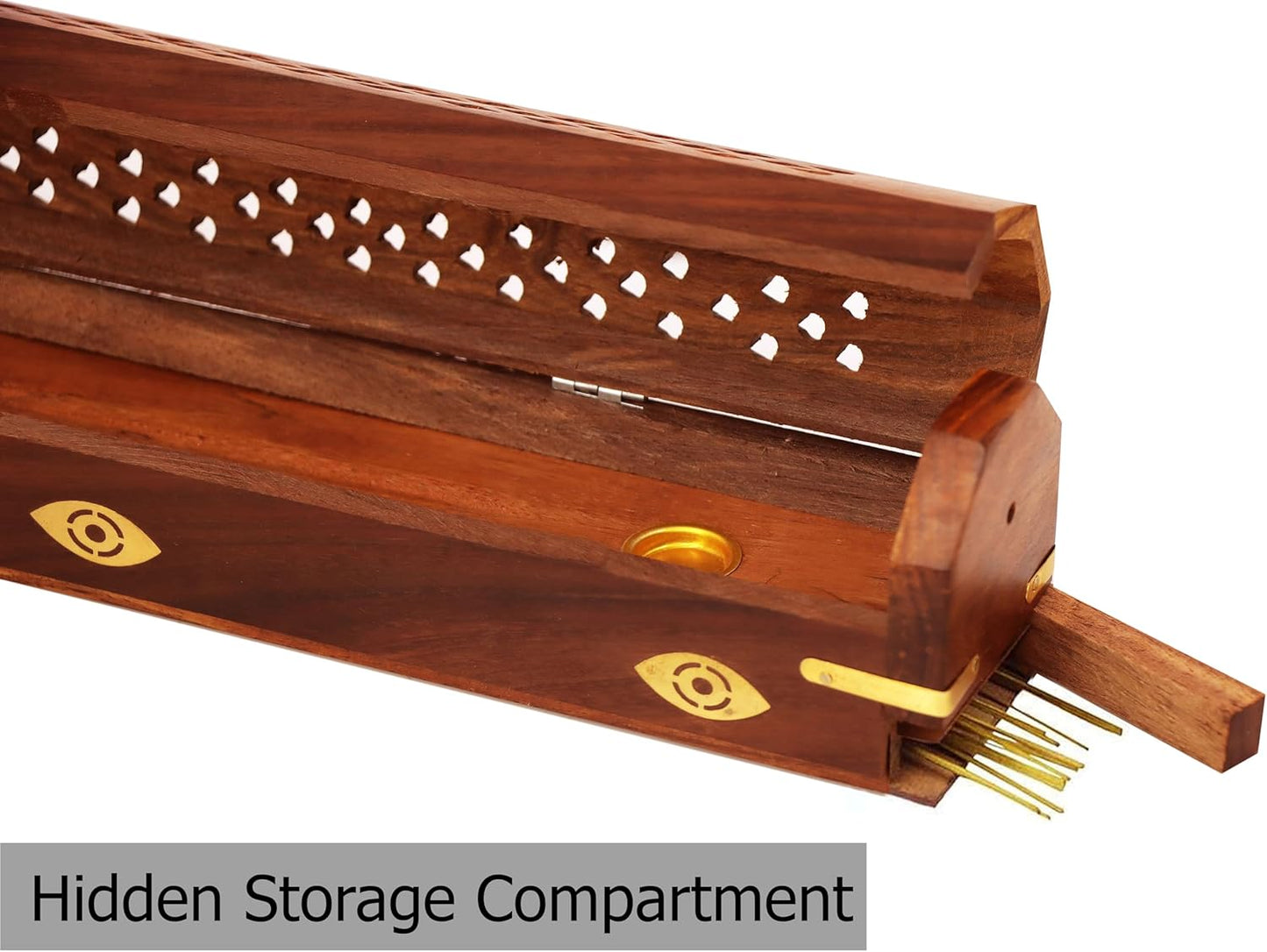 Sheesham Wood Incense Burner - Handmade Coffin Style Sun and Moon Inlay Incense Holder - Aromatherapy Room Freshener Cone Incense Stick Burner Ash Catcher - Zen Home Gift - 12x2x2 - COTTON CRAFT