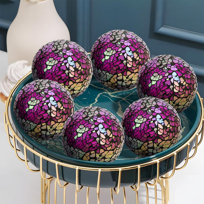 Kesywale 6PCS Decorative Balls Set 2.4 Inches/ 6cm Small Mosaic Spheres Glass Orbs Decorative Balls for Centerpiece Bowls Vases Fillers Dining Coffee Table Wedding Party Decor (Black)