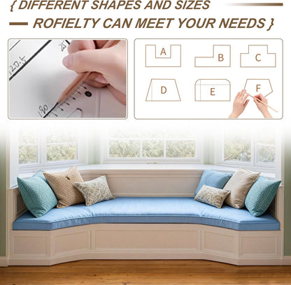 Custom Size Bench Cushion, Custom Bench Cushions for Indoor Furniture, 75D Foam Furniture Window Seat Cushion, Breakfast Nook, Mudroom, Banquette Bench Cushion, Non-Slip Bottom, Pipe Design