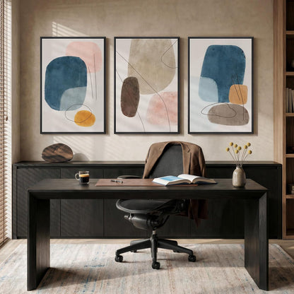 Large Framed Neutral Abstract Wall Art for Living Room, 3 Piece Modern Canvas Prints Paintings Artwork for Walls, Black and Beige Pictures for Living Room Hallway Stair Office Wall Decor 24x36 Inch