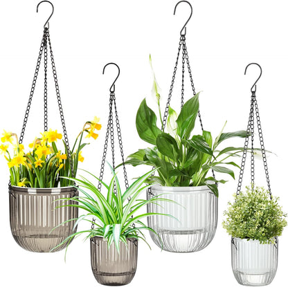Maxcheck 4 Pcs Self Watering Hanging Planters Indoor Gift 6.5'' 4.5'' Hanging Flower Pots Baskets Outdoor Self Watering Plant with 3hooks Drainage Holes for Home