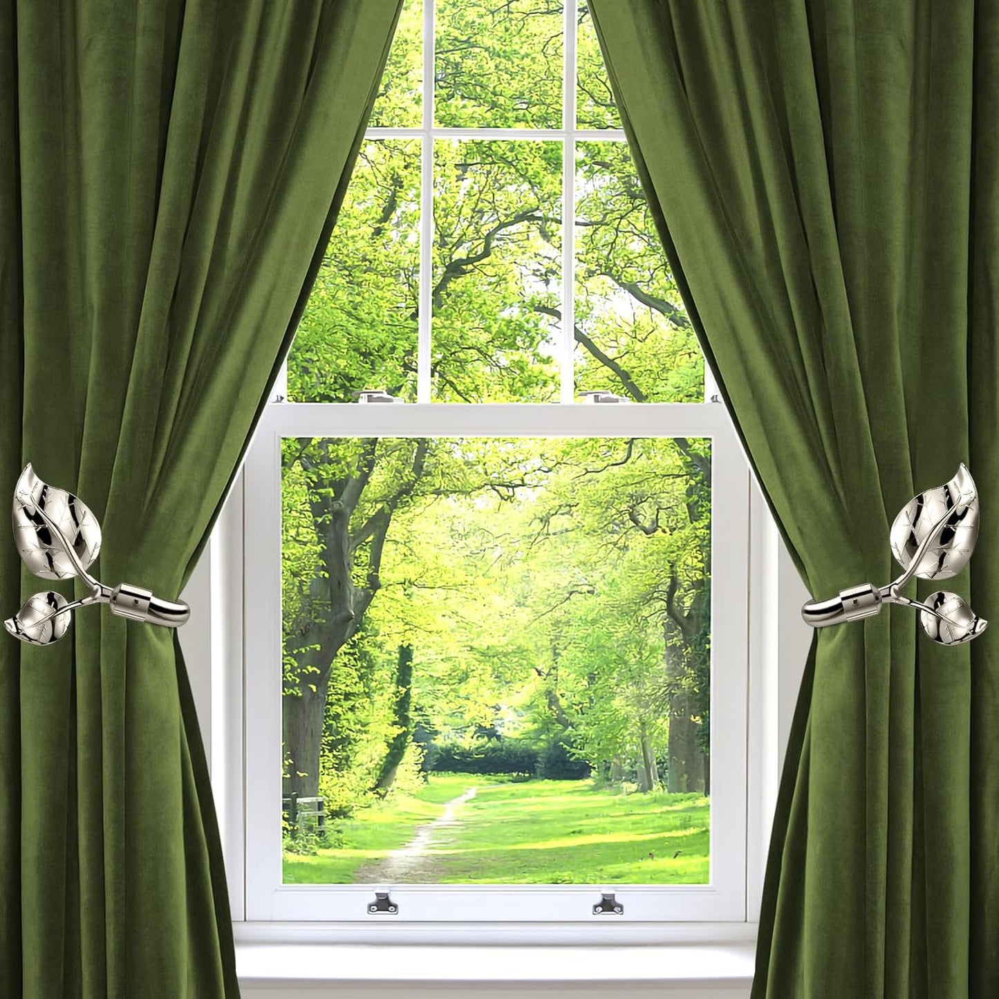 HIKMLK Leaf Shaped Curtain Tieback Holdbacks 2pcs, Handmade Metal Curtain Side Holders for Wall, Curtain Hook Pull Backs for Drapes Window Decoration