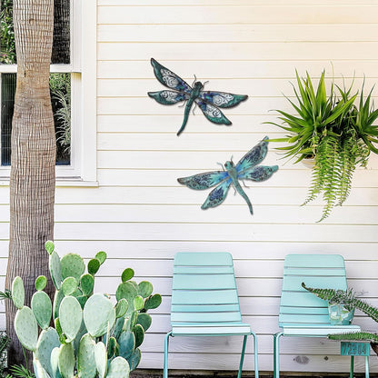 LIFFY Metal Dragonfly Wall Decor Handmade - Outdoor Metal Wall Art Decor for Patio Garden Fence Living Room, Bedroom, Dragonfly Gifts