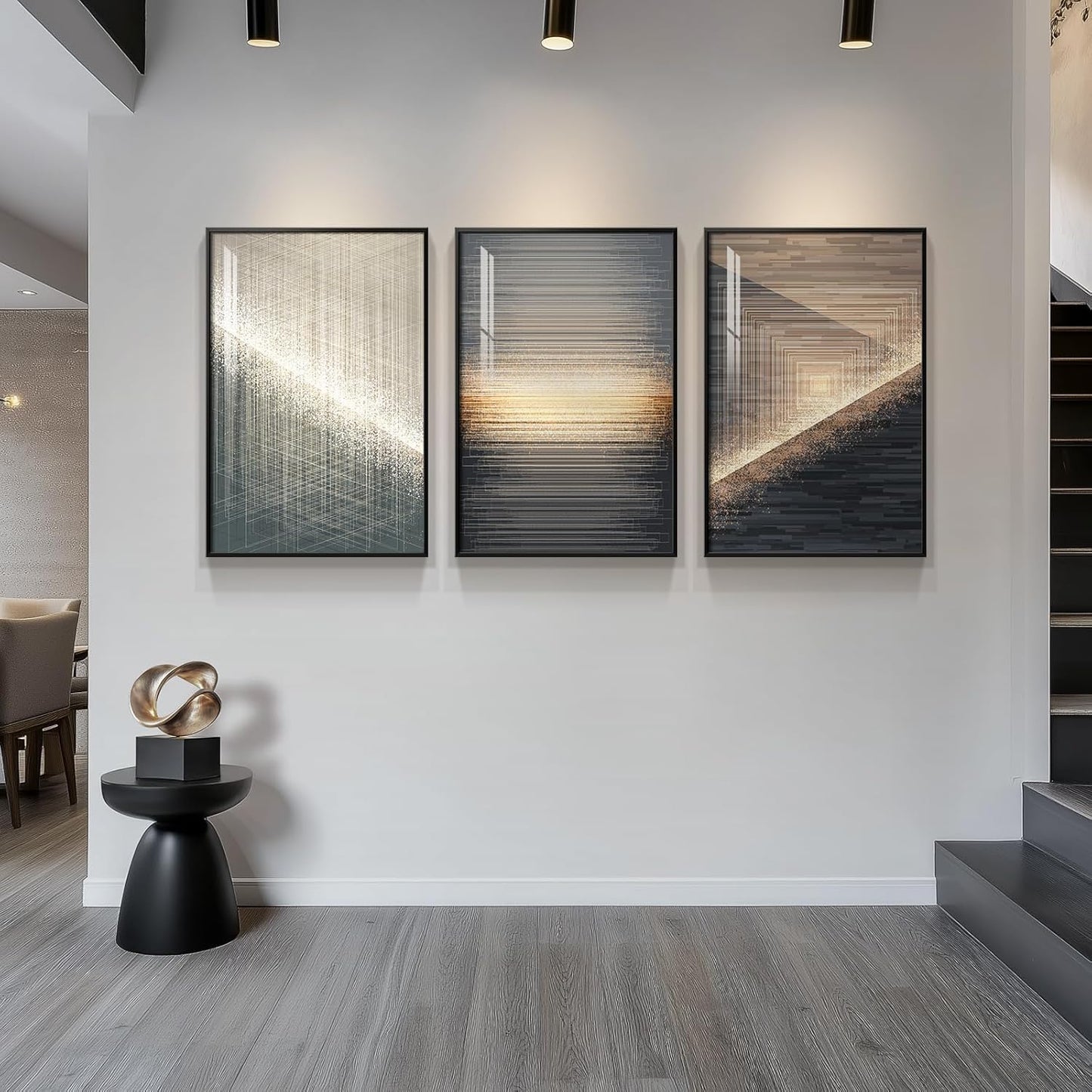 Framed Modern Luxury Gold Wall Art, Set of 3 Piece Contemporary Paintings Artwork for Walls, Golden Prints Pictures with Gold Frame, Wall Decor for Living Room, Hallway, Bedroom, Office 16x24 Inch