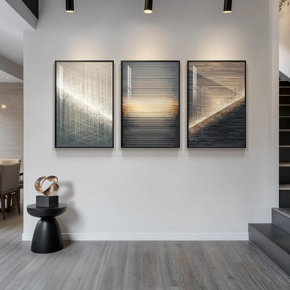 Framed Modern Luxury Gold Wall Art, Set of 3 Piece Contemporary Paintings Artwork for Walls, Golden Prints Pictures with Gold Frame, Wall Decor for Living Room, Hallway, Bedroom, Office 16x24 Inch