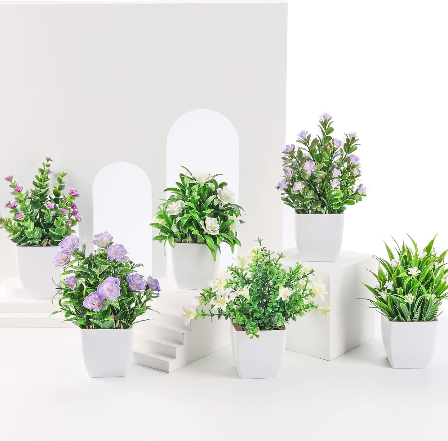 Der Rose 4 Pack Small Fake Plants Mini Artificial Faux Plants Indoor with Flowers Spring Decorations for Home Room Farmhouse Desk House Bathroom Decor