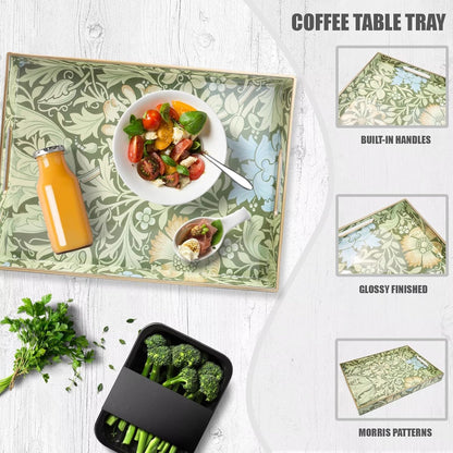 Spsyrine Serving Tray with Handles, Plastic Decorative Tray for Coffee Table, Living Room, Home Decor, Dianthus