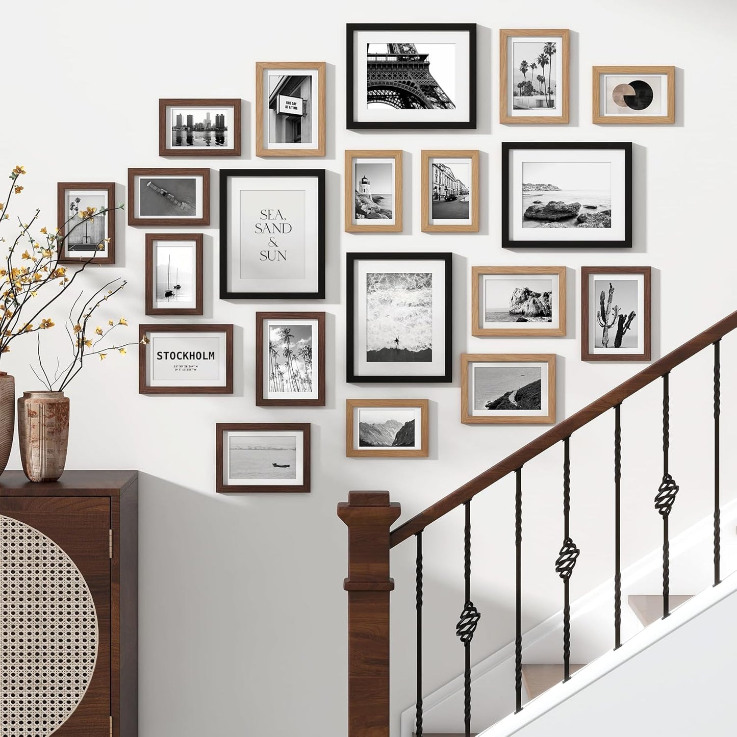 Venusmiles 20 Pack Picture Frames Collage Wall Decor, Gallery Frame Set for Wall Mounting or Tabletop Display, Multi Sizes Including 4pcs 8x10, 8pcs 5x7, 8pcs 4x6, Oak
