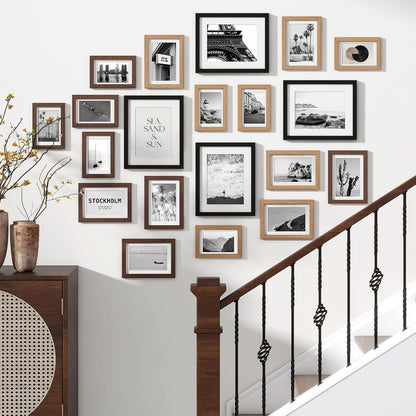 Venusmiles 20 Pack Picture Frames Collage Wall Decor, Gallery Frame Set for Wall Mounting or Tabletop Display, Multi Sizes Including 4pcs 8x10, 8pcs 5x7, 8pcs 4x6, Oak