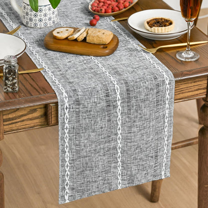 Artoid Mode Beige Rustic Cotton Linen Table Runner, Seasonal Embroidered Hollow Kitchen Dining Table Decoration for Home Party Decor 13x72 Inch