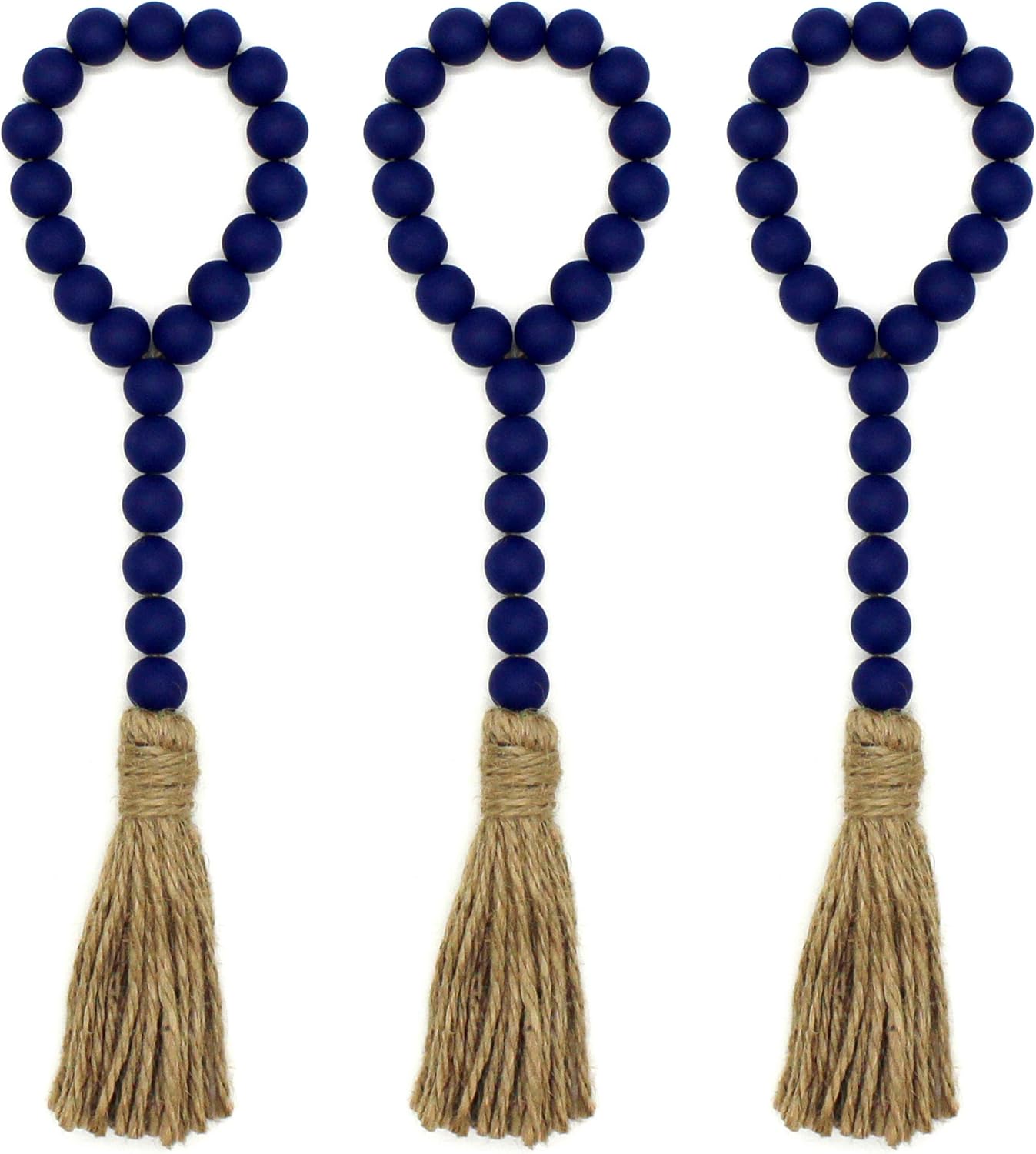 CVHOMEDECO. Wood Beads Garland with Tassels 3 PCS Farmhouse Rustic Wooden Prayer Bead String Wall Hanging Accent for Home Festival Decor. Natural