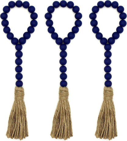 CVHOMEDECO. Wood Beads Garland with Tassels 3 PCS Farmhouse Rustic Wooden Prayer Bead String Wall Hanging Accent for Home Festival Decor. Natural