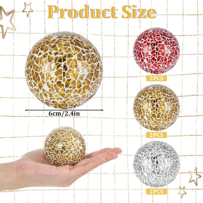 6 Pcs Decorative Balls for Bowls, 2.4 Inch Mosaic Sphere Balls Decorative, Mosaic Glass Orbs Centerpiece Balls Decoration for Vases Dining Table Home Living Room