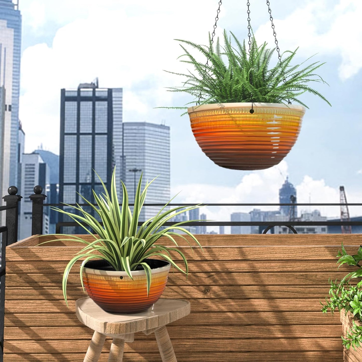 Vanslogreen 2 Pack Hanging Planters for Indoor Outdoor Plants, 10 Inch Hanging Planter with Drainage Hole & Plug Glazed Hanging Baskets Flower Pots for Garden Home (Blue)