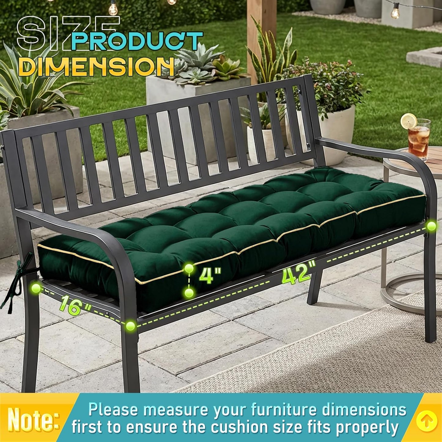 Outdoor Bench Cushion, Tufted Patio Seat Pad for Garden Bench, Porch Swing, Indoor/Outoor Furniture (Blue, 48X18X4 inch)