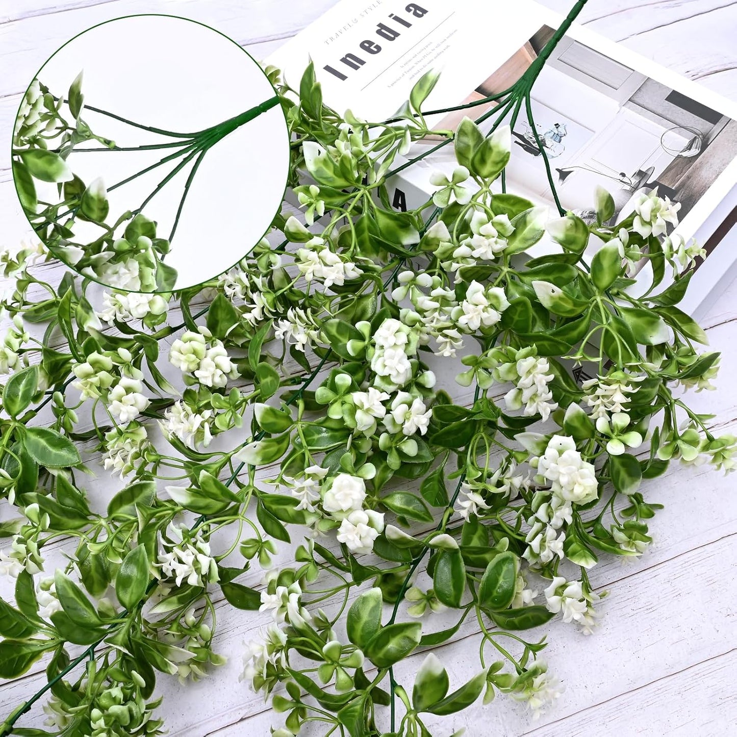 Waipfaru 4Pcs Fake Hanging Plants 2.7ft Fake Plants Eucalyptus Leaves UV Resistant Fake Vines Ivy Artificial Plants Outdoor Faux Plants Indoor Bedroom Living Room Boho Wall Porch Shelf Decor