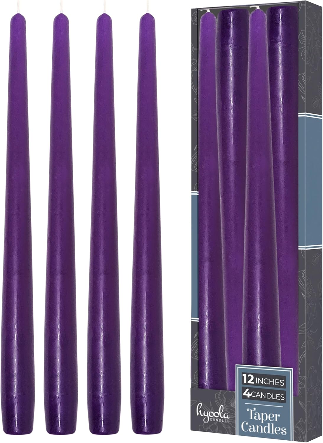 Hyoola Tall Taper Candles - 10 Inch Metallic Gold Unscented Dripless Taper Candles - 8 Hour Burn Time - 4 Pack