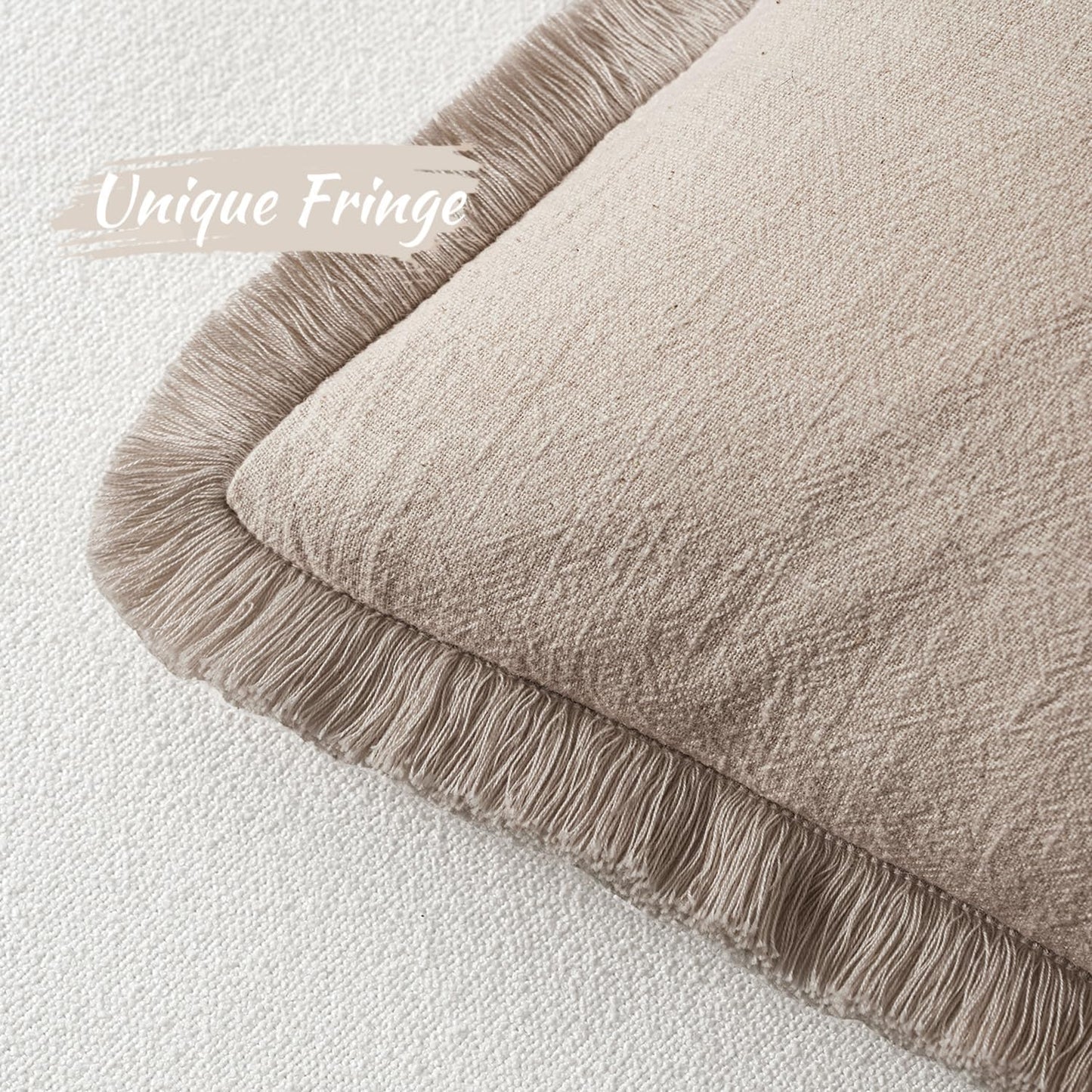 MIULEE Decorative Throw Pillow Covers Neutral Linen Fringe Throw Pillows Set of 2 Natural Beige Boho Farmhouse Cushion Covers with Tassels for Couch Sofa Bed Spring Home Decor 20x20 Inch