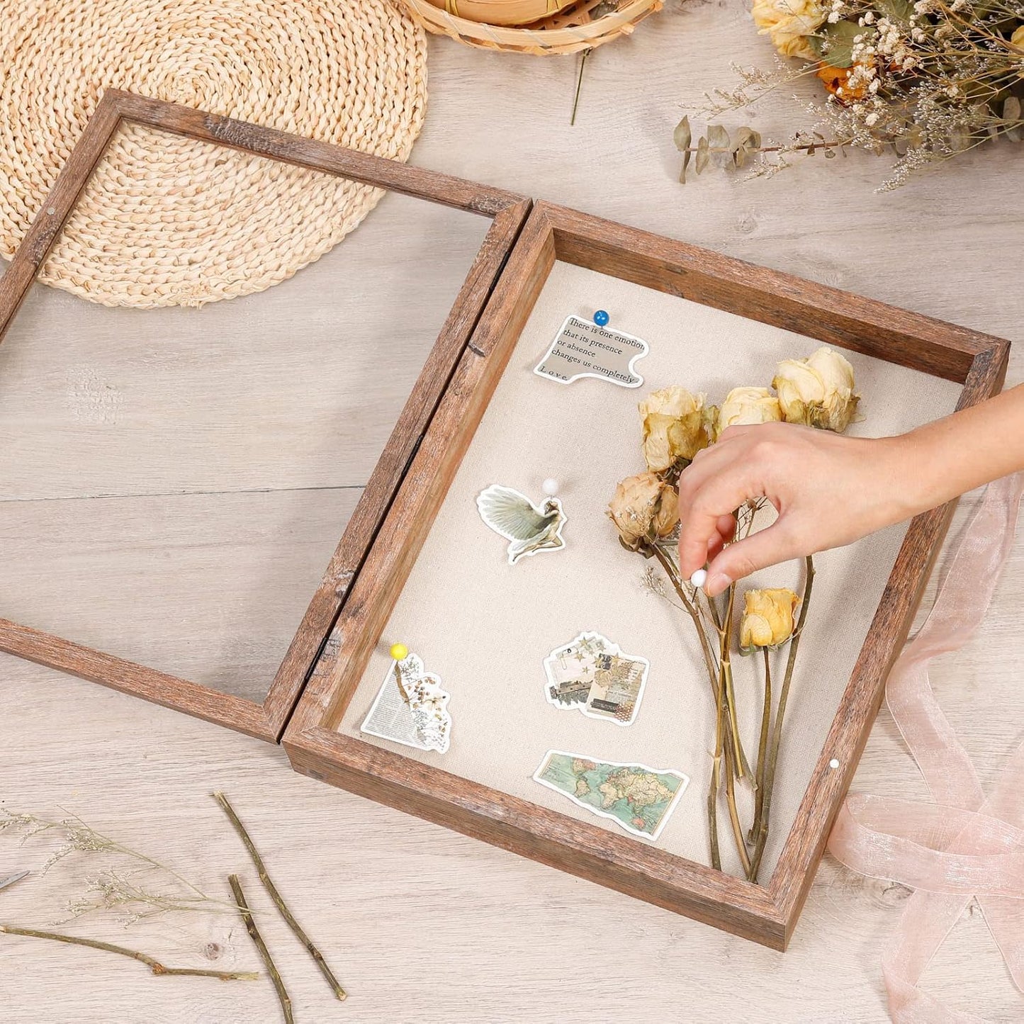 Califortree 8x10 Shadow Box Frame with Linen Back - Sturdy Rustic Memory Display Case of Flower, Pictures, Medals and More, White