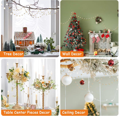 LEFERS 9.8Ft Crystal Glass Balls Christmas Garland,48 Beads 16mm Faceted Prism Beads Strands Hanging Ornament Decoration for Christmas Tree Centerpieces Wedding Party (Gold)