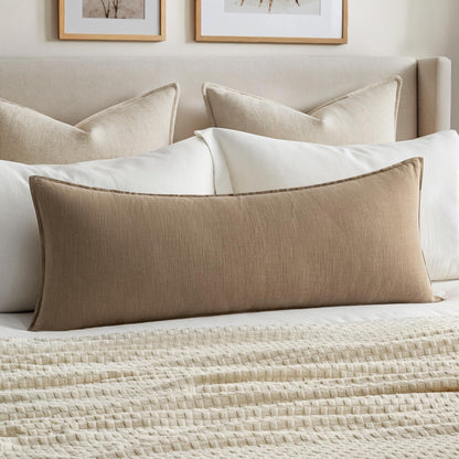 MIULEE Decorative Long Lumbar Throw Pillow Cover for Bed 14x36 Natural Beige Boho Farmhouse Neutral Couch Pillowcase Pack of 1 Accent Modern Sofa Cushion Livingroom Home Decor (Covers Only)