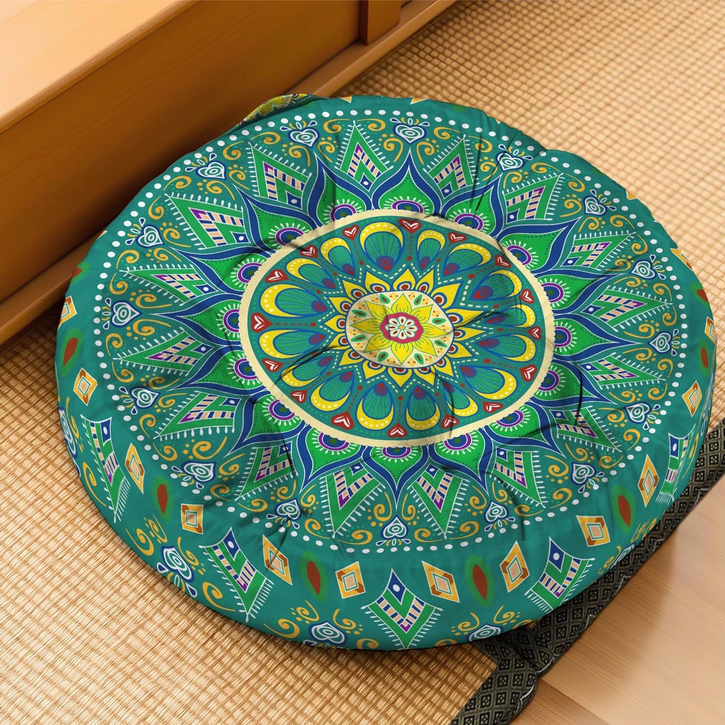 Mandala Meditation Cushion, Boho Meditation Mat, Meditation Pillows for Sitting on Floor, Cushions for Sitting in Home and Outdoor, Square Floor Pillow Cushion Seating for Yoga Accessories 22'' X 22''