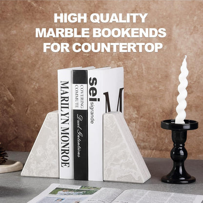 Karibiber Travertine Bookends for Heavy Books, Marble Decorative Bookends for Shelves, Heavy-Duty Stone Book Ends for Hardback Book & Cookbooks, Unique Book Stopper & Holder, Travertino Italy