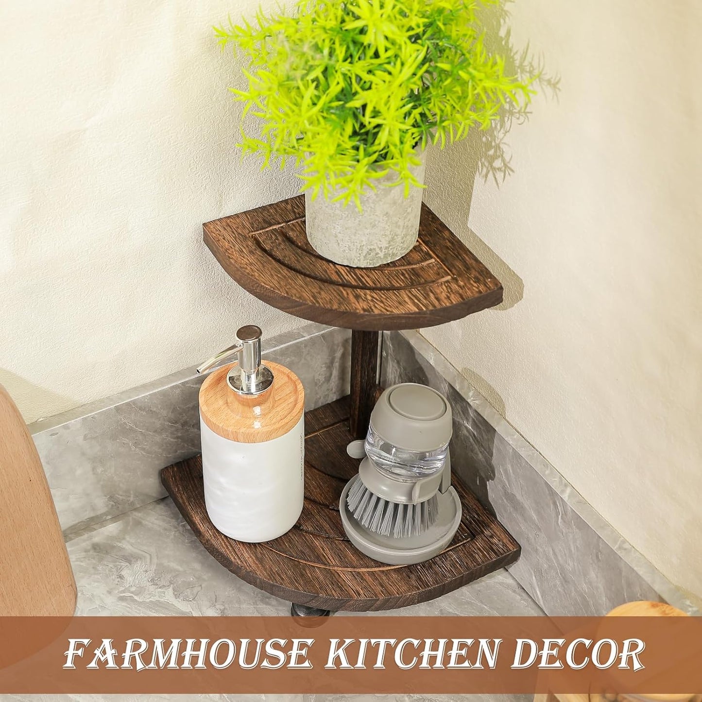 Tikea Farmhouse Wood Display Riser, 10 in. Farmhouse Pedestal Stand for Kitchen Bathroom Counter Decor, Round Display Tray for Soap Dispenser and Plant (Brown)