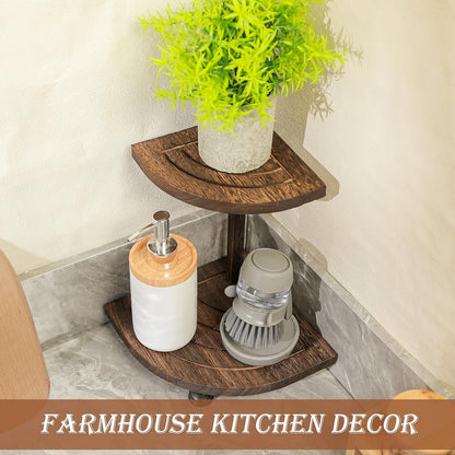 Tikea Farmhouse Wood Display Riser, 10 in. Farmhouse Pedestal Stand for Kitchen Bathroom Counter Decor, Round Display Tray for Soap Dispenser and Plant (Brown)