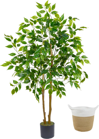 Warmplants Artificial Ficus Tree, 7ft Silk Fake Ficus Leaves Plant with Basket, Indoor Outdoor Faux Green Tree for Home Garden Office House Livingroom Décor