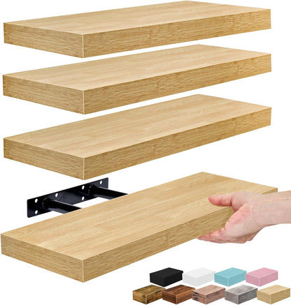 Sorbus Floating Shelves for Wall – 16 Inch Floating Shelf for Kitchen, Bedroom, Living Room, Bathroom, Home & Wall Decor - Mounted Bathroom Shelves with Invisible Brackets (Maple Wood, 2 Pack)