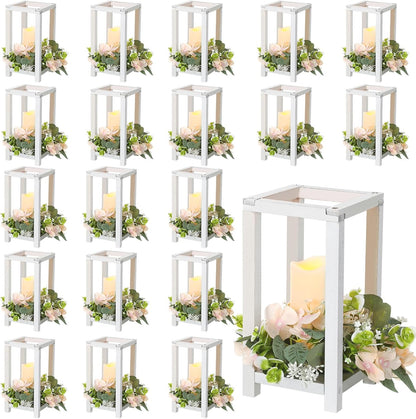 Hushee 30 Pcs Wooden Wedding Lantern Centerpiece Integrated Holders with Candles and Wreaths Rustic Wooden Candle Lantern Decor for Wedding Party Table Valentine Decor (Yellow)