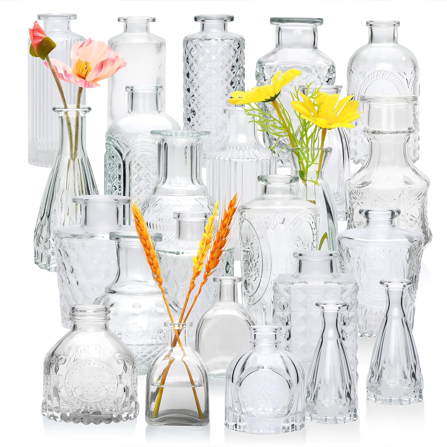 Glass Bud Vase Set of 32 pcs,Bud Vases in Bulk,Small Vases for Centerpieces, Mini Flower Vase Bulk for Rustic Wedding Home Table Decorations