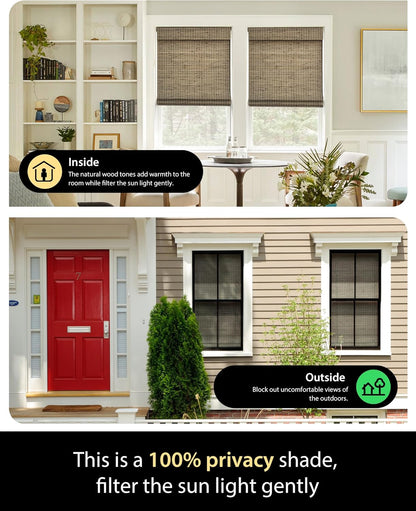 UNISHADES Cordless Bamboo Roman Shades for Windows, Blinds Size (26.5" W ×48" H) Colour (Highfield Teak)