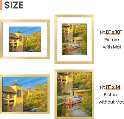 upsimples 11x14 Picture Frame Set of 5, Display Pictures 8x10 with Mat or 11x14 Without Mat, Wall Gallery Photo Frames, Black