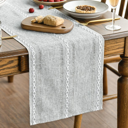 Artoid Mode Beige Rustic Cotton Linen Table Runner, Seasonal Embroidered Hollow Kitchen Dining Table Decoration for Home Party Decor 13x72 Inch