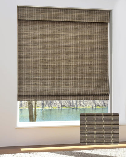 UNISHADES Cordless Bamboo Roman Shades for Windows, Blinds Size (30.5" W ×48" H) Colour (Highfield Teak)