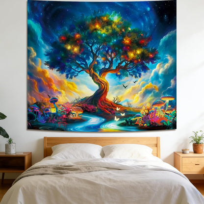 Apdidl Forest Galaxy Starry Tapestry for Bedroom Ceiling, Blue Space Night Starry Sky Moon Stars Tapestry Aesthetic, Tree Forest Milky Way Backdrop Wall Hanging for Dorm Living Room Decor (51" X 60")