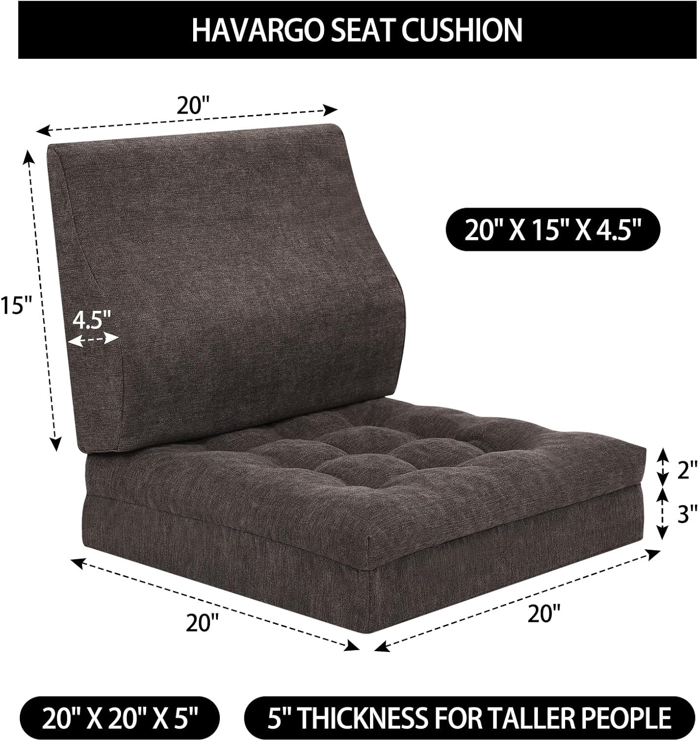Recliner Cushions for Elderly, 20x20x5 Inch Thick Chair Cushion Patent Design Soft Tufted Dual Layer Booster Seat Cushions for Seniors Recliner Risers Taupe 1P