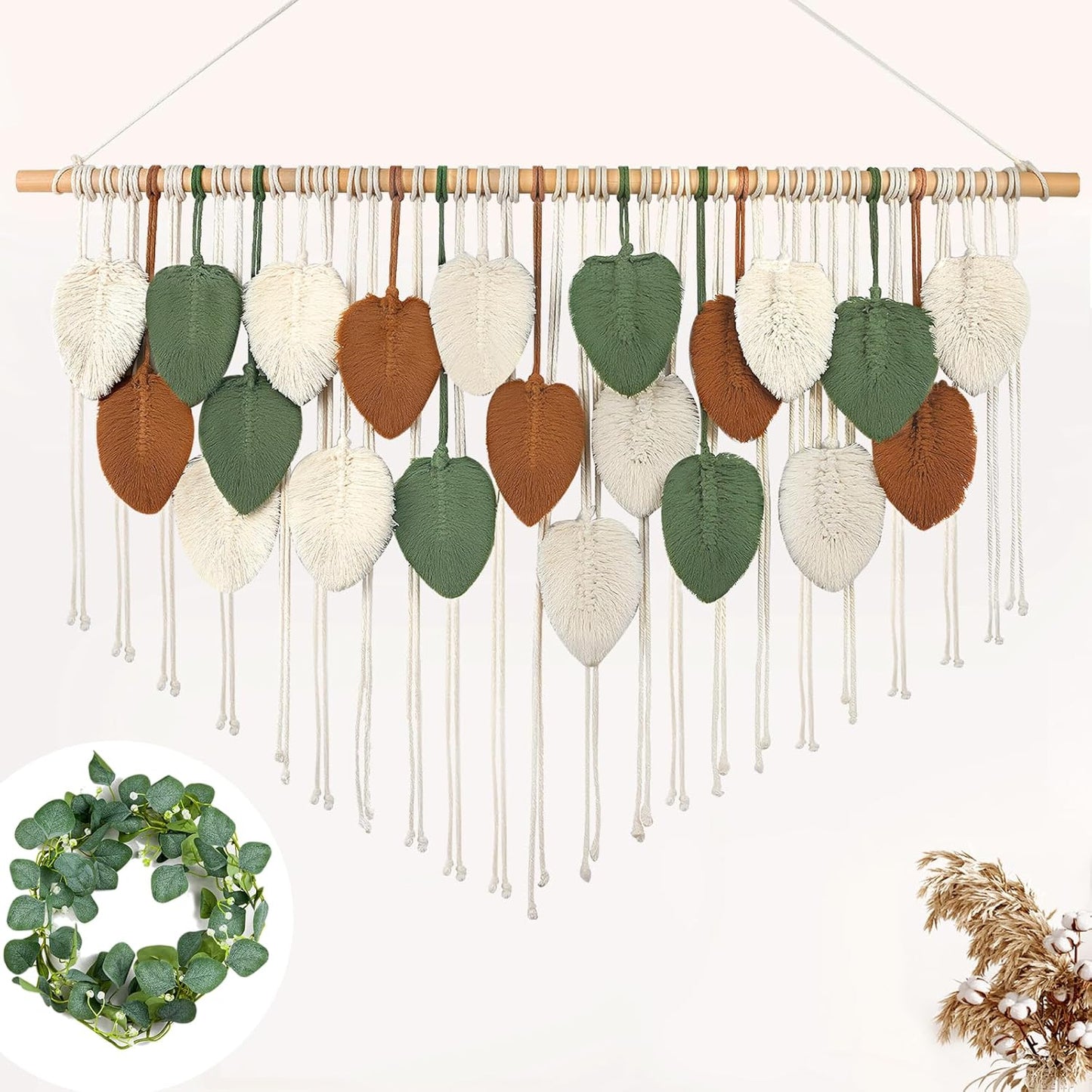 Gliterra Large Macrame Wall Hanging Handmade Boho Tapestry 43"x32" - Wall Art Decor for Living Room, Bedroom, Wedding (beige)