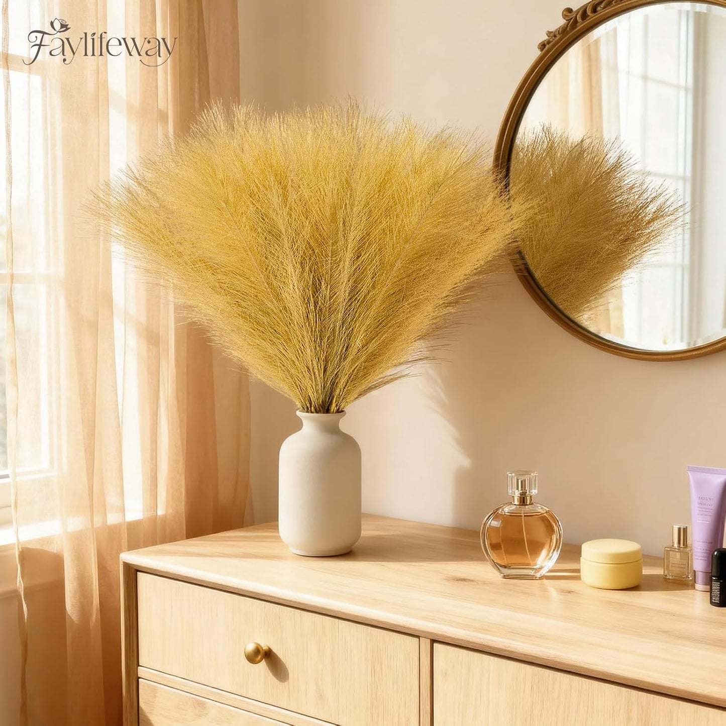 50pcs Pampas Grass 17in for Living Room Decor, Blush Pink Pampas Grass Decor, Fluffy Pink Flowers for Home Birthday Bathroom Baby Shower Wall Bow Decor(Blush & Cream & Pink)