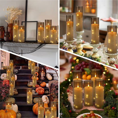 YOROXRG Set of 24 Waterproof Outdoor Flameless Candles, LED Candles with 4 Remote and Timer,(H 4" 5" 6" x D 2.2"),for Halloween Wedding Festiv