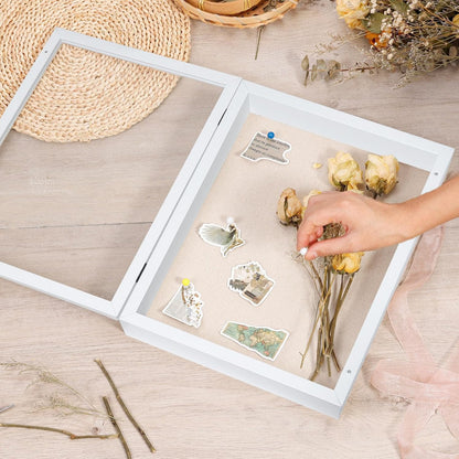 Califortree 8x10 Shadow Box Frame with Linen Back - Sturdy Rustic Memory Display Case of Flower, Pictures, Medals and More, White